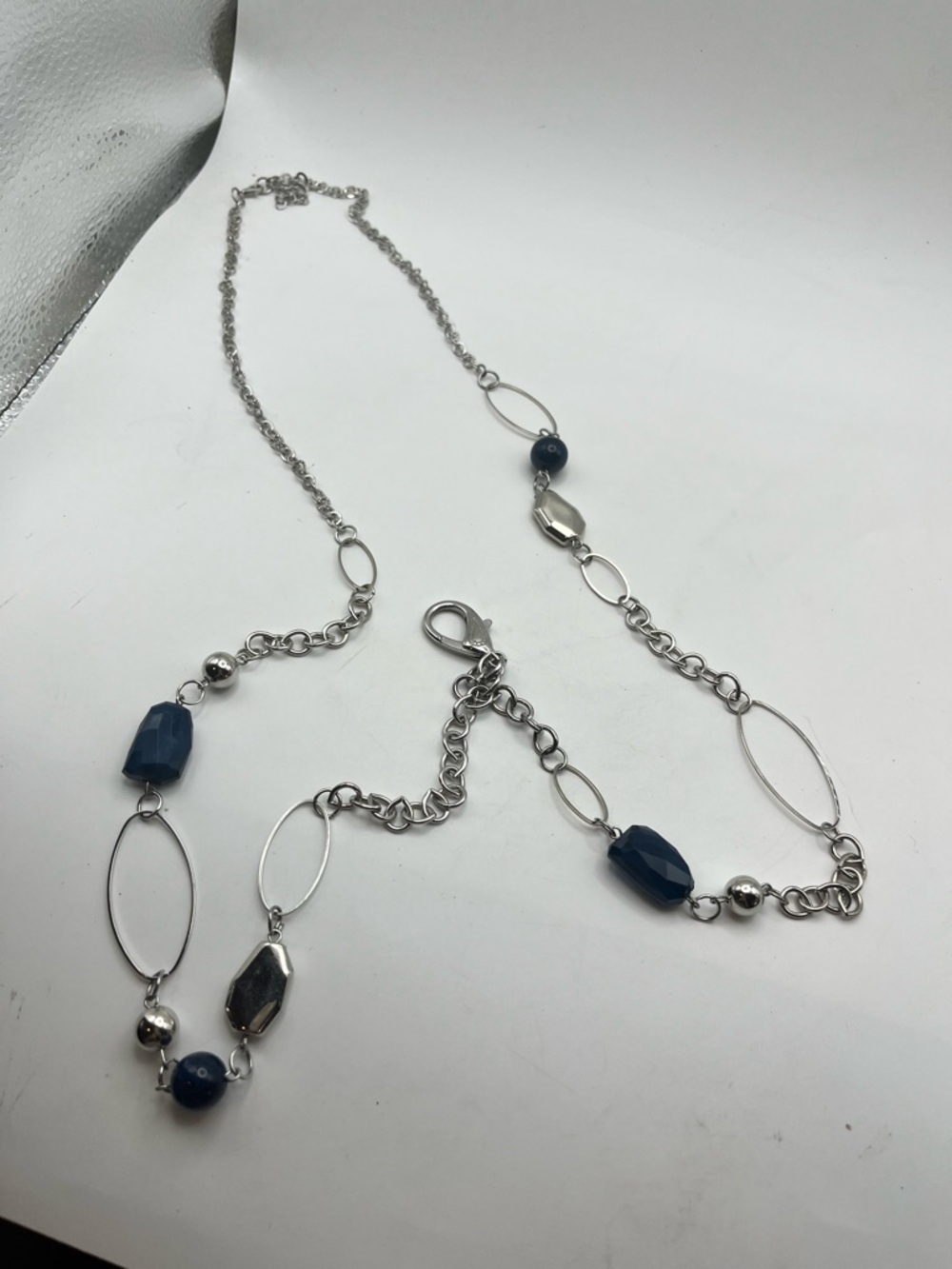 paparazzi Silver-Tone Lanyard with Navy Blue Beads